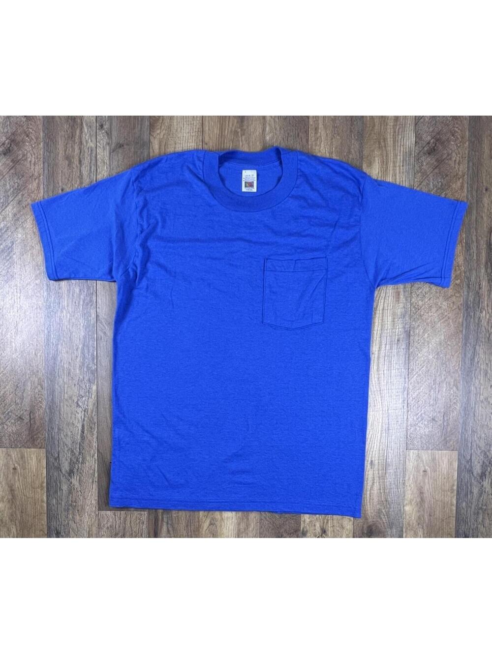 Vintage 90s Fruit of the Loom Golden Blend Pocket Tee L Blue USA Made Selvedge